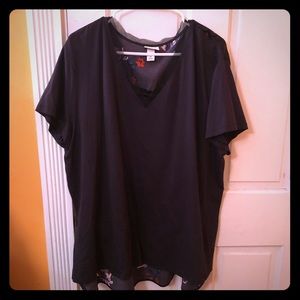 ava & viv 2 XL black floral blouse